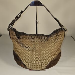 Vintage COACH Soho Hobo (F10923) Tan Signature Jacquard Print And Brown Suede